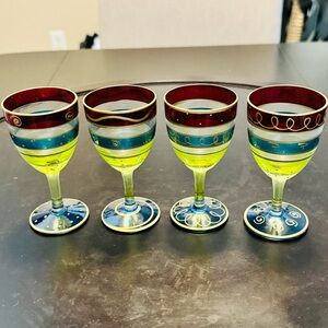 Pier 1 Imports Party Cordial Shot Glasses Hand Blown And Painted Set Of 4